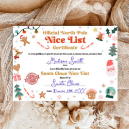 Official North Pole Nice List Certificate Santa Einladung