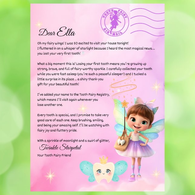 Official Tooth Fairy Magical Letter Printable  Einladung (Tooth Fairy First Visit Letter – Printable Personalized PDF from Twinkle Starpetal

)