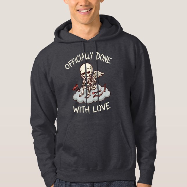 Officially Done With Love Skeleton Cupid Design Hoodie (Vorderseite)