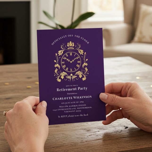 Officially Off The Clock Gold Scroll Retirement  Einladung (Von Creator hochgeladen)