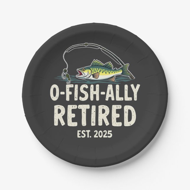 Offishally remüde Est. 2025 Ruhestand Fisher Vater Pappteller (Vorderseite)
