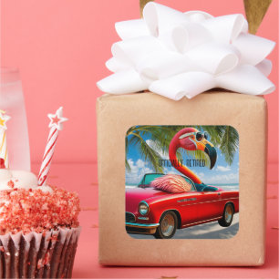 Offiziell erschöpft Flamingo & Convertible am Stra Quadratischer Aufkleber