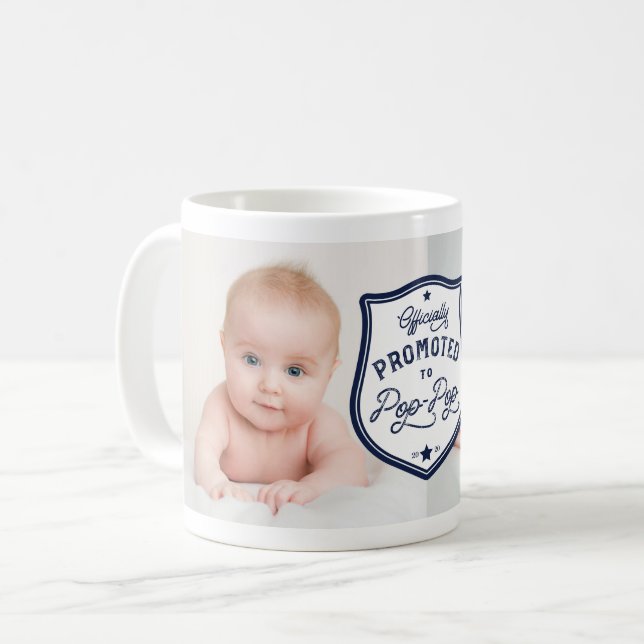 Offiziell für PopPop Abzeichen & Foto beworben Kaffeetasse (Vorderseite Links)