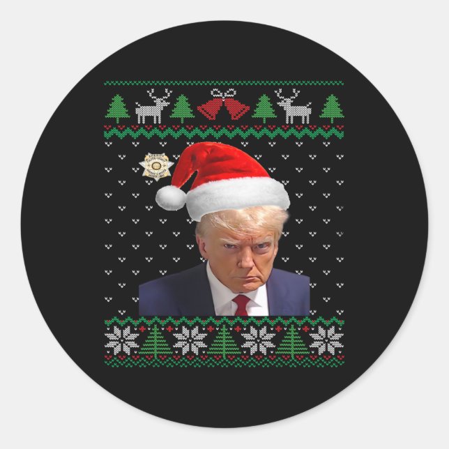 Offizielle Donald Trump Tasse Shot Ugly Weihnachte Runder Aufkleber (Vorderseite)
