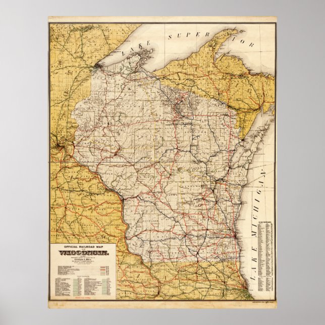 Offizielle Eisenbahnkarte von Wisconsin (1900) Poster (Vorne)