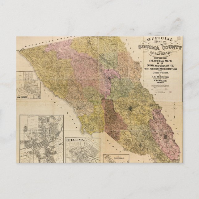Offizielle Karte des Landkreises Sonoma, Kaliforni (Vorderseite)