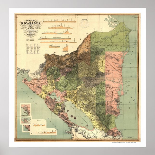 Offizielle Karte Nicaraguas 1898 Poster (Vorne)