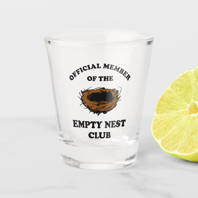 Offizielles Mitglied des Empty Nest Clubs Schnapsglas (Vorderseite)