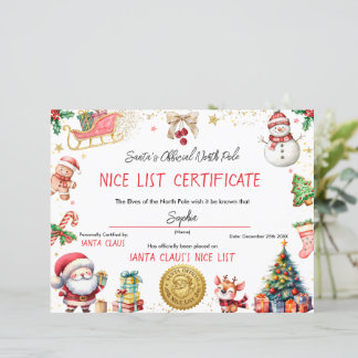 Offizielles Nice-List-Zertifikat von Santa