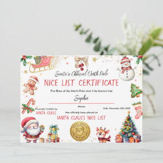 Offizielles Nice-List-Zertifikat von Santa Einladung