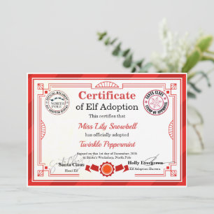 Offizielles Nordpol-Elfen-Adoptionszertifikat  Einladung