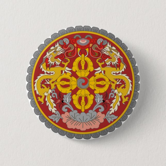 Offizielles Wappen Bhutans Wappenkunde-Symbol Button (Vorderseite)