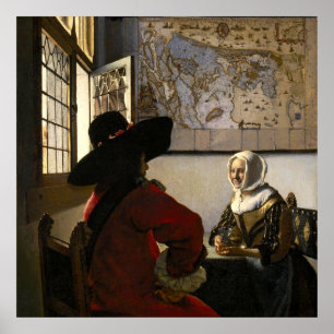 Offizier und lachendes Mädchen von Johannes Vermee Poster