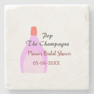 Öffne den Champagner rosa Brausebad add name datum Steinuntersetzer