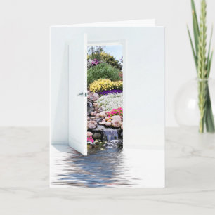 Öffne weiße Tür mit Wasserfällen Karte