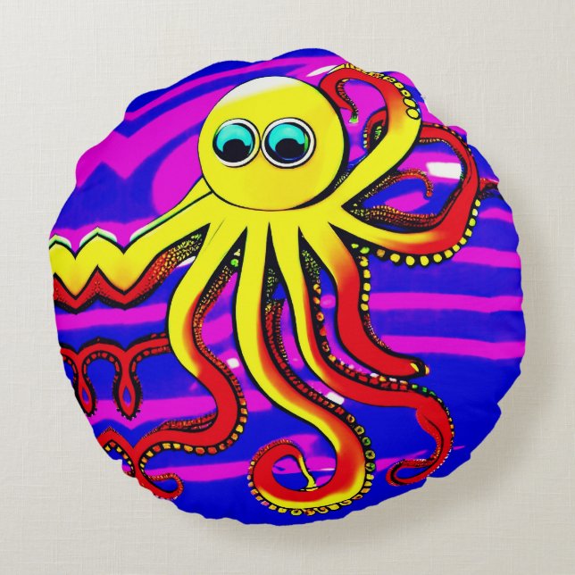 Öffnen des Octopus-Designers Rundes Kissen (Rückseite)