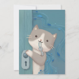 Öffnen: Katze mit Schlüssel Einladung