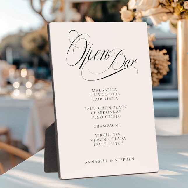 Öffnen Sie Bar! Moderne, Kalligraphie, Beige Fotoplatte (Von Creator hochgeladen)