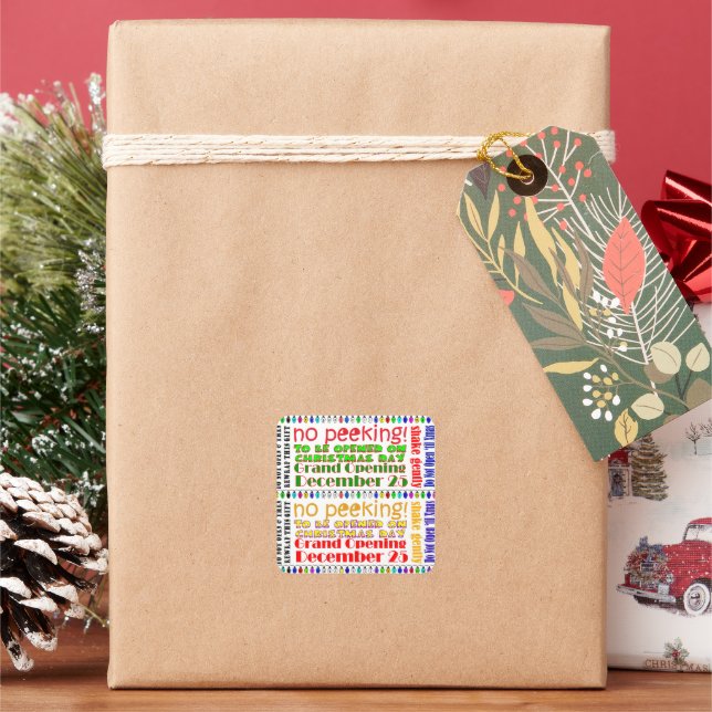ÖFFNEN SIE NICHT "BIS CHRISTMAS! QUADRATISCHER AUFKLEBER (Feiertag)