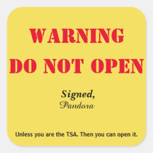 "Öffnen Sie nicht" Gepäck Quadratischer Aufkleber