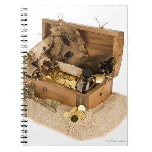 Öffnen Sie Replik der Schatztruhe auf Sand Notizblock
