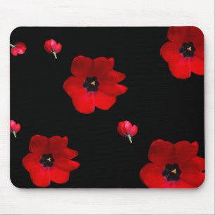 Öffnen Sie rote Tulpen auf schwarzer Mausunterlag Mousepad