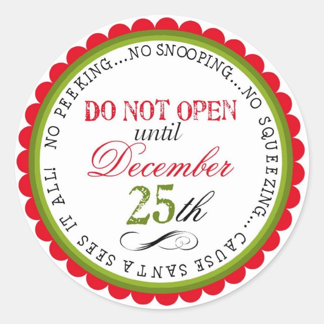 Öffnen Sie Weihnachtsgeschenkkleber nicht Runder Aufkleber (Vorderseite)