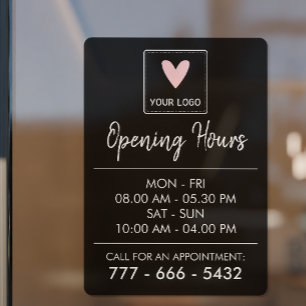 Öffnungszeiten Black Square Logo Boutique Salon Fensteraufkleber