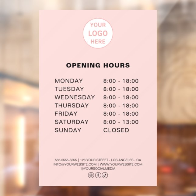 Öffnungszeiten für das Logo Pink Bakery Business Fensteraufkleber (Blatt 2)
