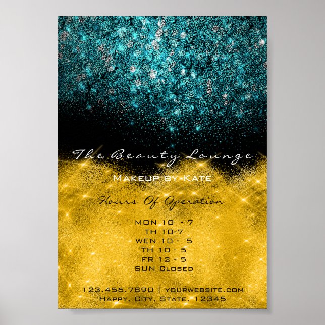 Öffnungszeiten Gold Schwarz-weiß Confetti Aquamari Poster (Vorne)