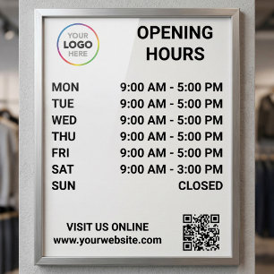 Öffnungszeiten mit Logo + QR-Code - Modern Poster