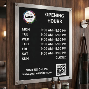 Öffnungszeiten mit Logo + QR-Code - Modern Poster