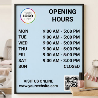 Öffnungszeiten mit Logo + QR-Code - Modern Poster