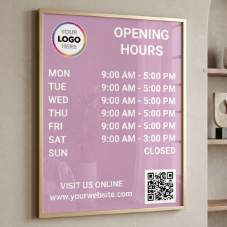 Öffnungszeiten mit Logo + QR-Code - Modern Poster
