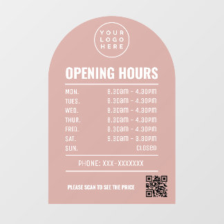 Öffnungszeiten mit Qr-Code Logo-Dusty-Rose-Arch Fensteraufkleber