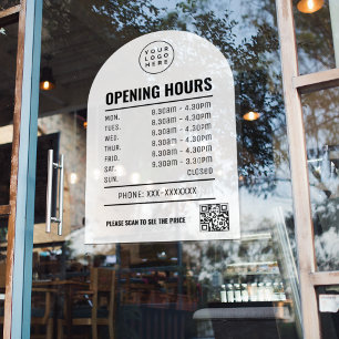 Öffnungszeiten Mit Qr Code Logo Weißer Bogen Fensteraufkleber