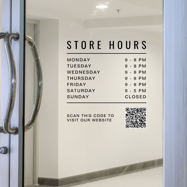 Öffnungszeiten QR-Code Fensteraufkleber (Store Hours QR Code Window Cling)