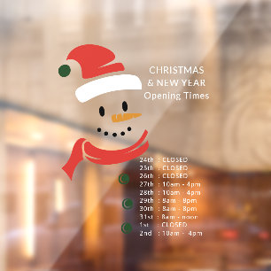 Öffnungszeiten Weihnachten und Neujahr Santa Schne Fensteraufkleber
