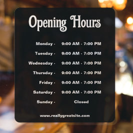 Öffnungszeiten Zeit modern Schwarz und Weiß Fensteraufkleber