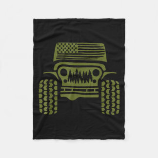 Offroad-Amerikanische-Flagge-Wald-4x4-Abenteuer-Re Fleecedecke