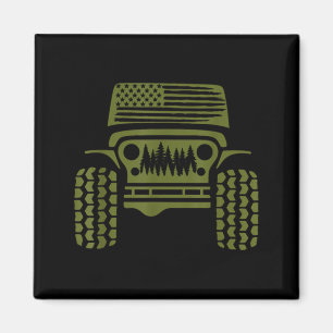 Offroad-Amerikanische-Flagge-Wald-4x4-Abenteuer-Re Magnet
