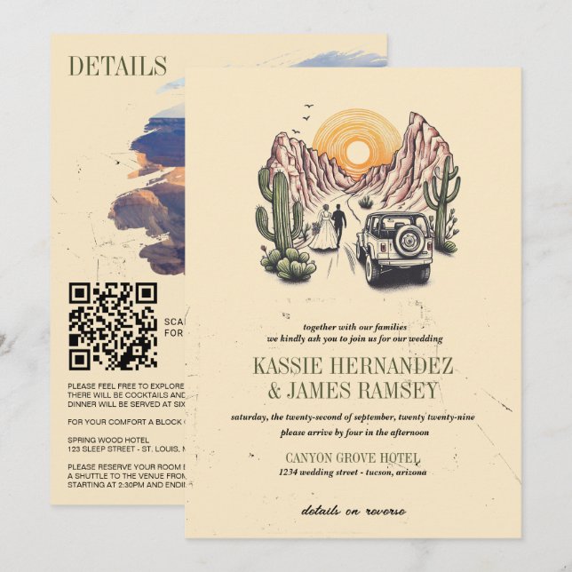 Offroad Canyon Couple Wedding Einladung (Vorne/Hinten)