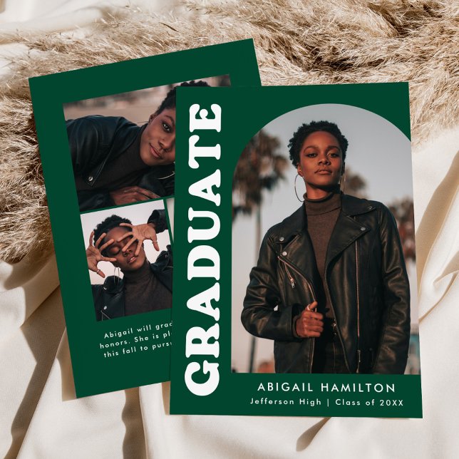 Offset Arch Green 4 Photo Graduation Ankündigung (Von Creator hochgeladen)