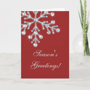 Offset Crystal Snowflake Carte de vacances (rouge)