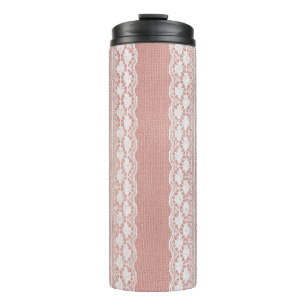 Offweiße Spitzen auf metallischer Rose Goldenes Tu Thermosbecher