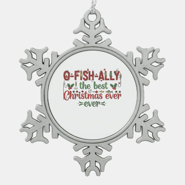 Ofishalal das beste Weihnachtsfest je Fischer Schneeflocken Zinn-Ornament (Vorderseite)