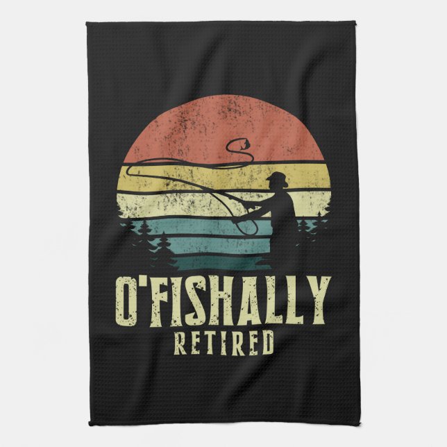 Ofishalal Remüde Funny Fishing Ruhestand Geschirrtuch (Vertikal)