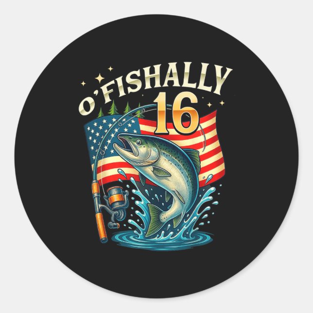 O'fishally 16 Years Old Fishing 16th Birthday Boys Runder Aufkleber (Vorderseite)