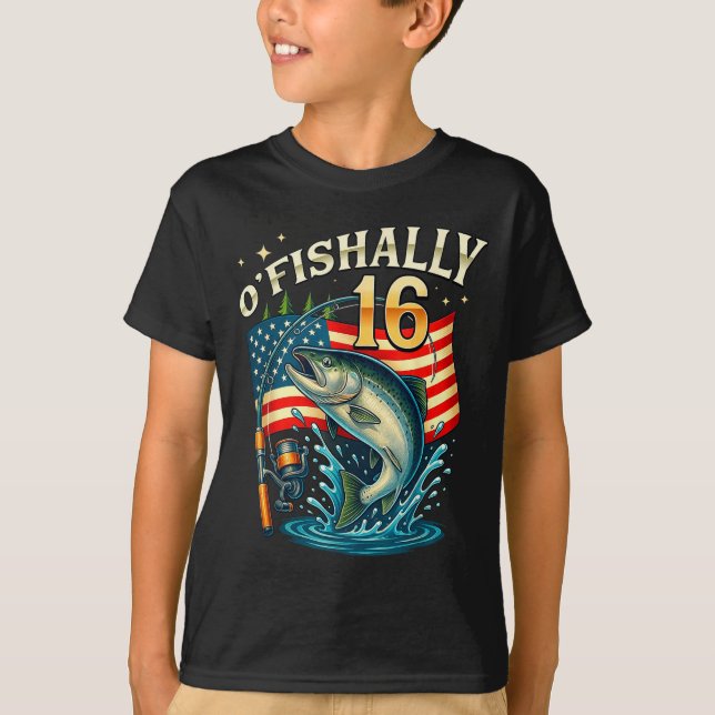 O'fishally 16 Years Old Fishing 16th Birthday Boys T-Shirt (Vorderseite)