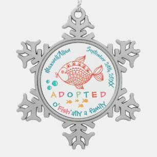 OFish'ally eine Familien-Fisch-Themed Schneeflocken Zinn-Ornament